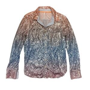 By Anthropology Ombré Sequin Buttondown Shirt Blue/Peach size M